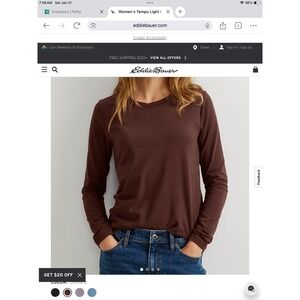 NWT Eddie Bauer Women s X Large Red Long Sleeve Tempo Light Tee Crew Neck Flaw
